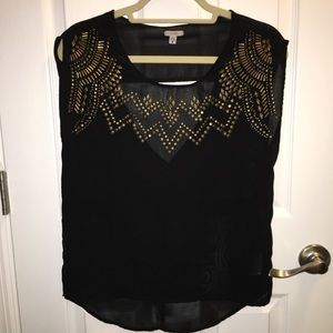 Ecote Embellished Sheer Black Boxy Open-Back Tee